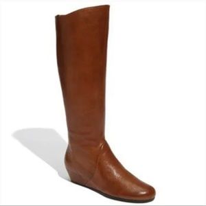 Nordstrom bp wedge heel cognac brown leather boot with zipper back